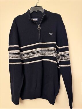 Barbour Kepwick Striped half-zip sweater in navy blue,